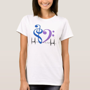 T-shirt Bass Clef Heart EKG Waves Blue & Amethyst