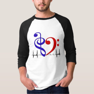 T-shirt Bass Clef Heart EKG Waves Navy & Red