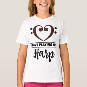 T-shirt Bass Clef Heart Lot Jouer Harp
