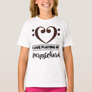 T-shirt Bass Clef Heart Lot Jouer Harpsichord