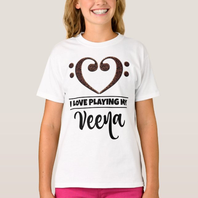 T-shirt Bass Clef Heart Love Jouer Veena (Devant)