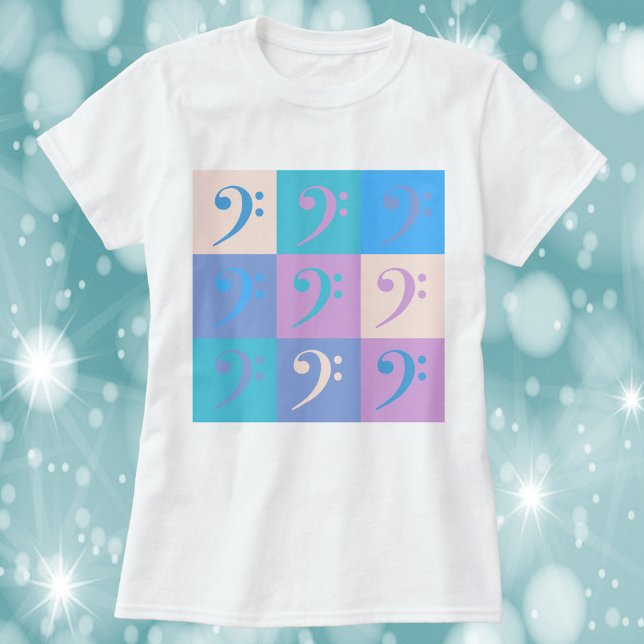 T-shirt Bass Clef Pattern Music Pastel (A tshirt with a pastel pattern of bass clefs.)