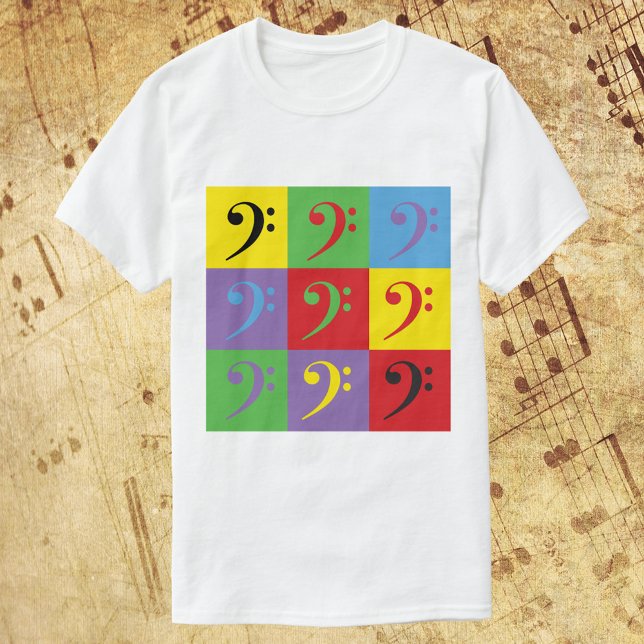 T-shirt Bass Clef Rainbow Music Motif (A tshirt with a colorful pattern of bass clefs)
