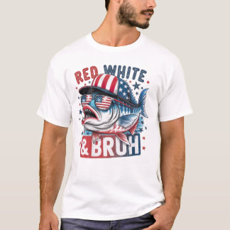 T-shirt Bass Fish Red White et Bruh 4 juillet