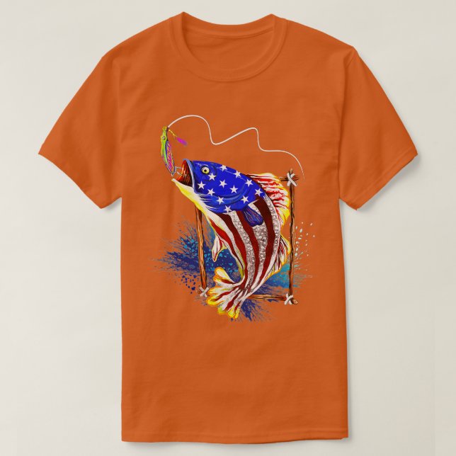 T-shirt Bass Fishing American Flag Fish Funny Fête des pèr (Design devant)