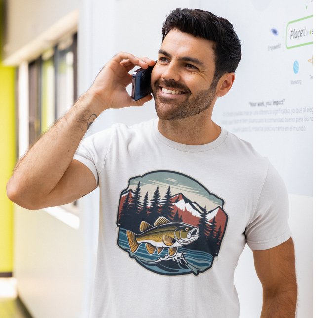 T-shirt Bass Fishing Cool Mountain Forest En plein air (fishing themed outdoors shirt)