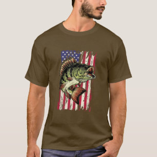 T-shirt Bass Fishing Drapeau américain 4 juillet pour Fish
