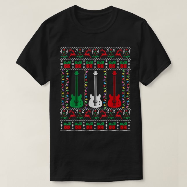 T-shirt Bass Guitar Ugly Christmas Sweater Guitar Player X (Design devant)