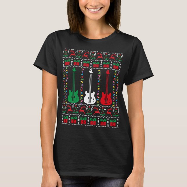 T-shirt Bass Guitar Ugly Christmas Sweater Guitar Player X (Devant)