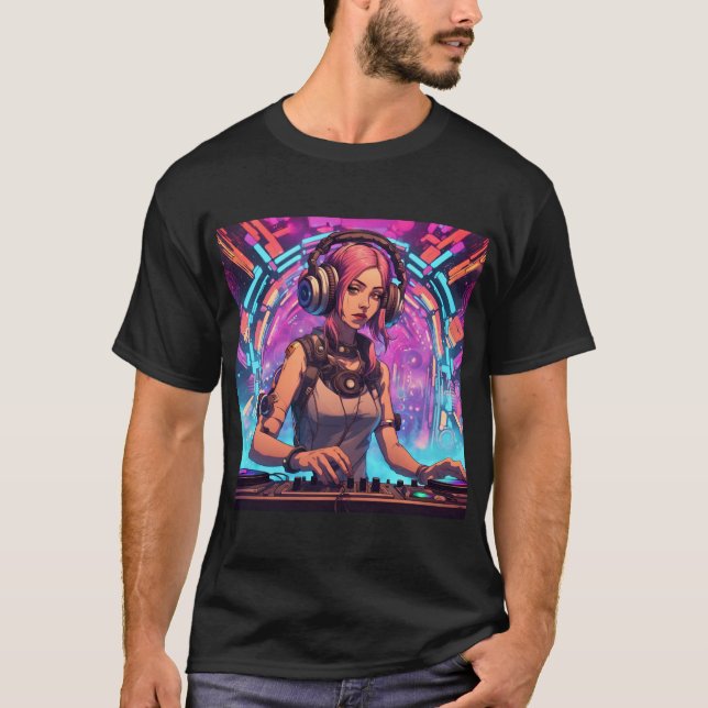 T-shirt Bass Techno Trance Raves - Cyberpunk DJ Design (Devant)