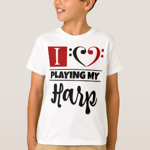 T-shirt Basse Clef Coeur J'Aime Jouer Ma Harpe