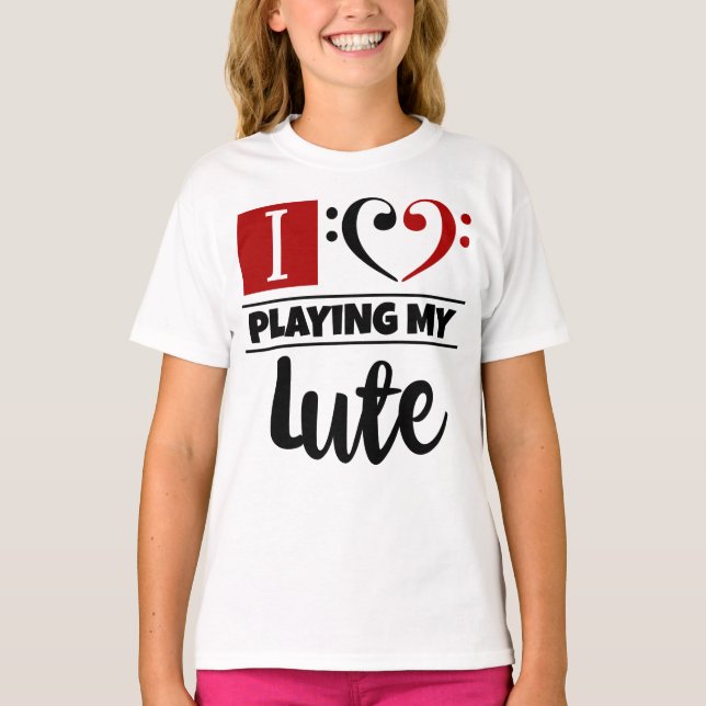 T-shirt Basse Clef Coeur J'Aime Jouer Ma Lute (Devant)