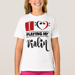 T-shirt Basse Clef Coeur J'Aime Jouer Mon Violon