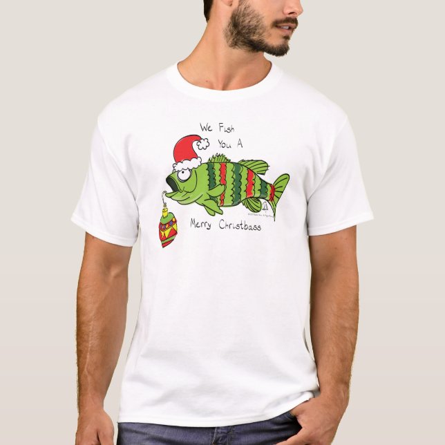 T-shirt Basse de Noël amusant Pêche Poisson Cute Cartoon (Devant)