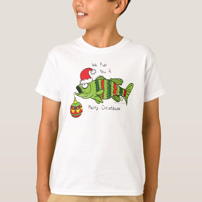 T-shirt Basse de Noël amusante Pêche Poisson Caricature (Devant)