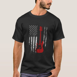 T-shirt Basse Guitare Américaine Drapeau Basse Guitare T C
