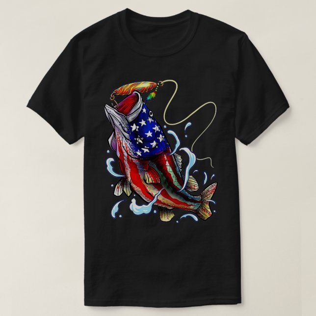 T-shirt Basse Pêche Poisson Américain Drapeau Papa Père Qu (Design devant)