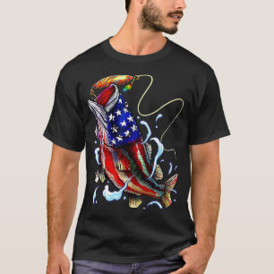 T-shirt Basse Pêche Poisson Américain Drapeau Papa Père Qu
