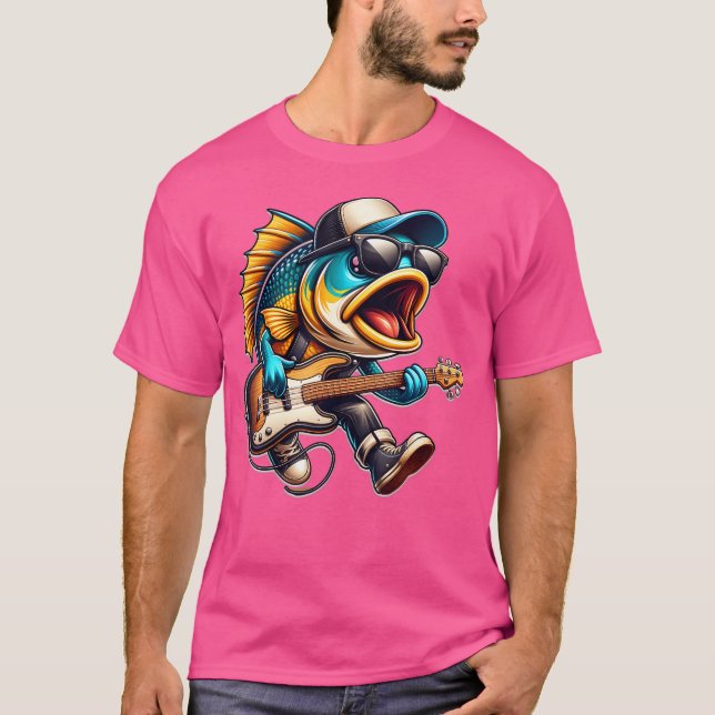 T-shirt Basse Poisson Jouer Guitare (Devant)