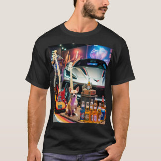 T-shirt Basses, beer, a Corvette, Chihuahuas and posters.