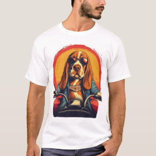 T-shirt basset cool hound biker au coucher du soleil
