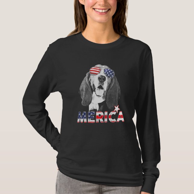 T-shirt Basset Hound 4 juillet American Sunglass Us Drapea (Devant)