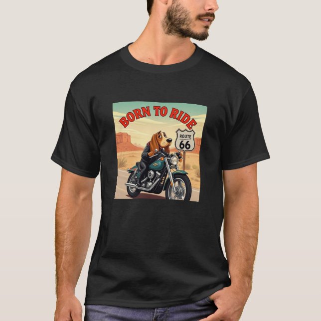 T-shirt Basset Hound Biker Est Né À Ride (Devant)