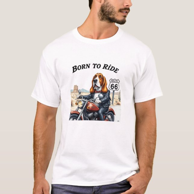 T-shirt Basset Hound Biker Est Né À Ride (Devant)