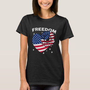 T-shirt Basset Hound Chien Sunflower Heart American Flag F