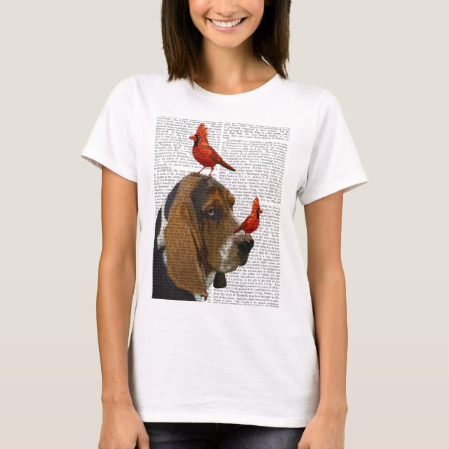 T-shirt Basset Hound et Birds (Devant)