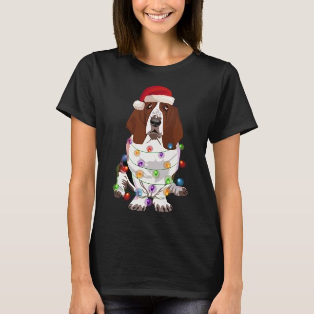 T-shirt Basset Hound Feux de Noël Xmas Amoureux des chiens (Devant)