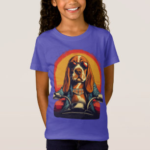 T-Shirt Basset hound motard cool dans le coucher de soleil