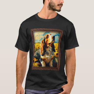 T-shirt Basset Hound Peinture Fleur de tournesol Maman Fem