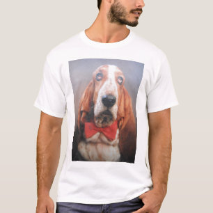 T - Shirt Basset Hound Red Bow Krawatte