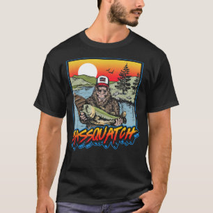 T-shirt Bassquatch Funny Bass Fishing Sasquatch Retro 80s 