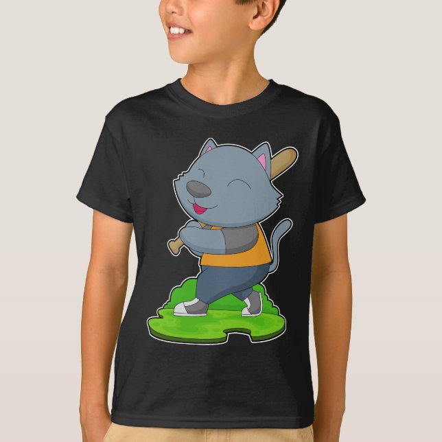 T-shirt Bataille de baseball de chat (Devant)