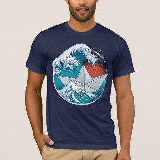T-shirt Bateau en papier et vagues