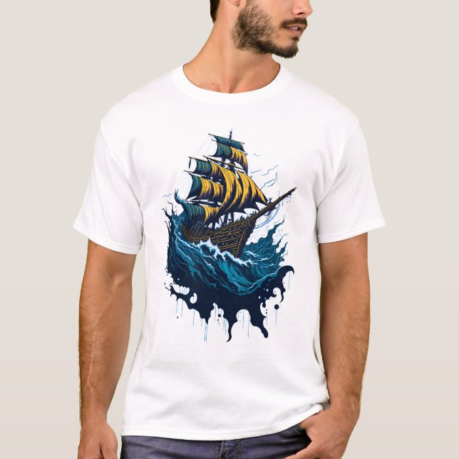 T-shirt Bateau pirate en mer tempérée (Devant)