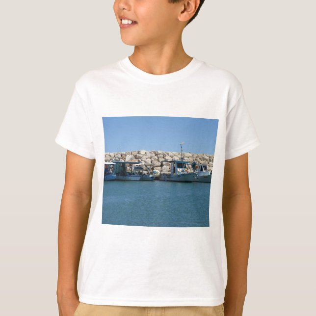 T-shirt Bateaux de pêche méditerranéens en Blue Sea Design (Devant)
