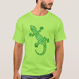 T-shirt Batik tribal Gecko - chaux et vert émeraude