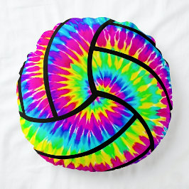 T-Shirt-Batik-Volleyball Süß Bunte Sportarten Rundes Kissen