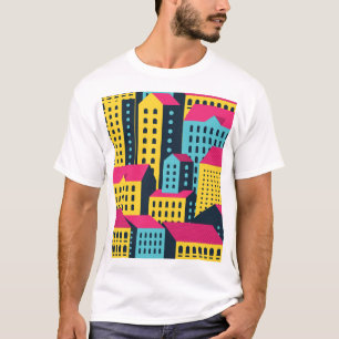 T-shirt Bâtiments Abstraits Ville Paysage Vintage