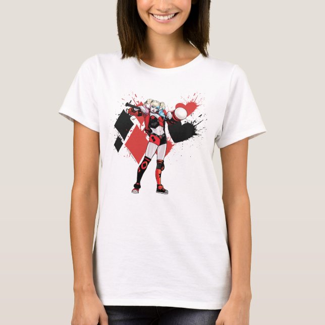 T-shirt Batman | Harley Quinn Hearts & Diamonds Splatter (Devant)