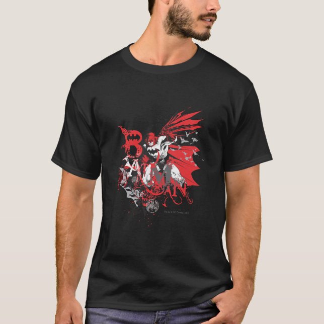 T-shirt Batman Red et Black Collage (Devant)