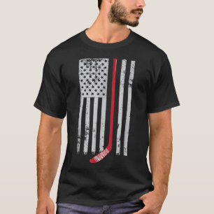 T-shirt Bâton de hockey rouge drapeau américain Hockey USA