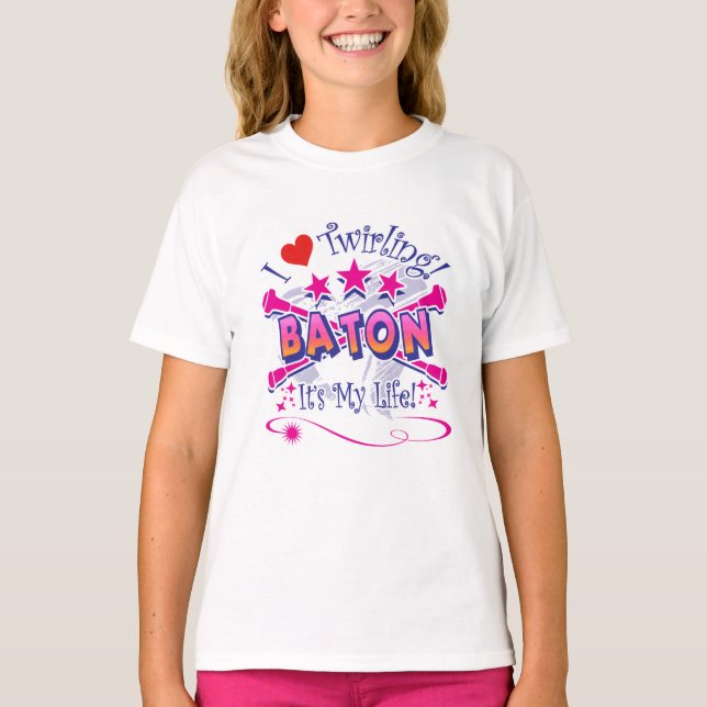 T-shirt Baton Twirlers, J'Aime Twirling, Baton (Devant)