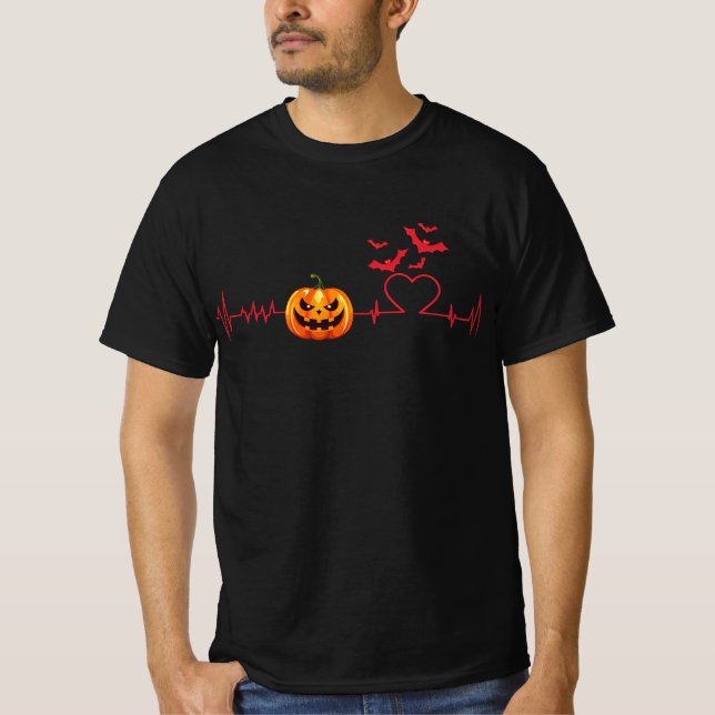 T-shirt Bats de ligne de battement de coeur Citrouille d'H (Devant)