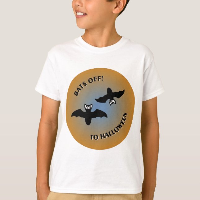 T-shirt Bats d'Halloween bleu orange (Devant)