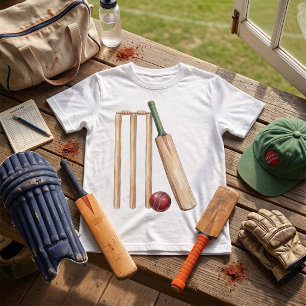 T-shirt Batte et balle de cricket à l'aquarelle classique
