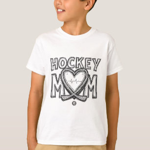 T-shirt Battement de cœur de maman de hockey 